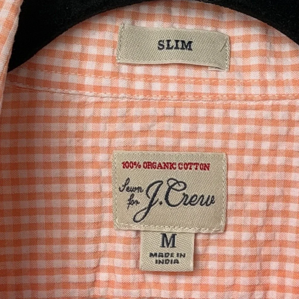 J Crew Mens Medium Seersucker 100% Organic Cotton Button Down Shirt Gingham